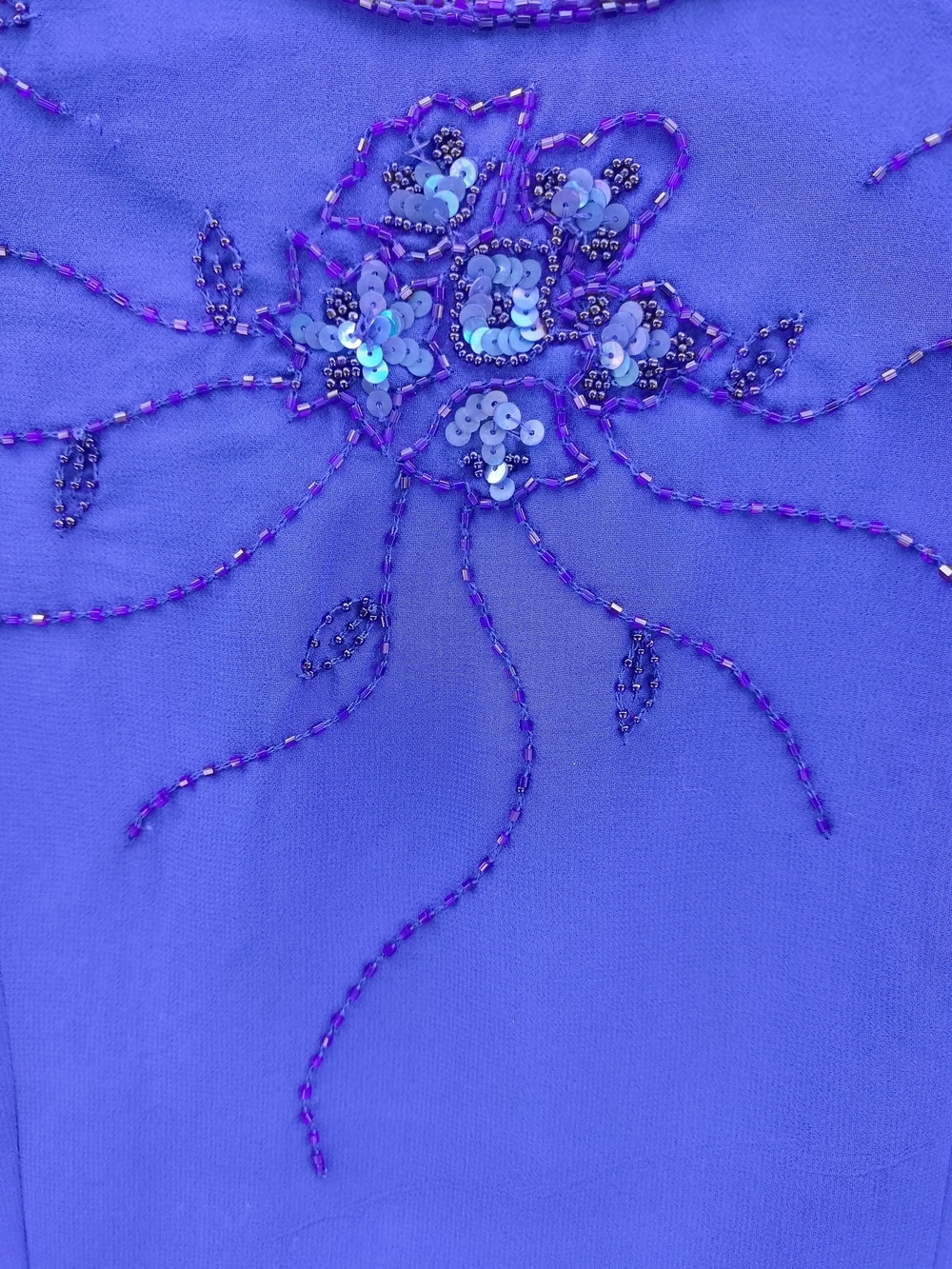 Anthony Richards Blue Beaded Floral Evening Blouse Sz.18P - Picture 4 of 9